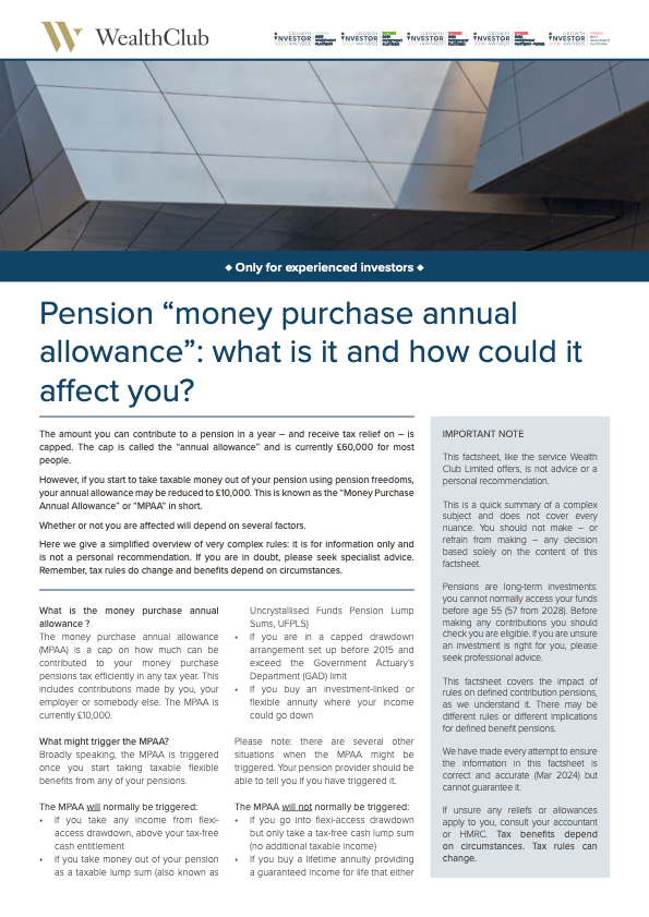 Free factsheet Pension Money Purchase Annual Allowance