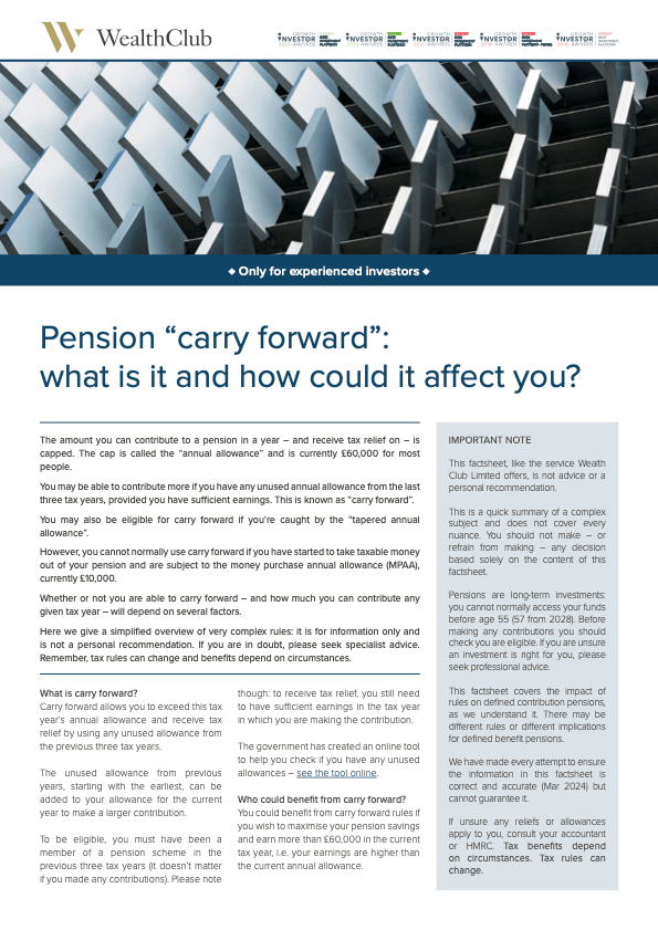 Free factsheet Pension Carry Forward