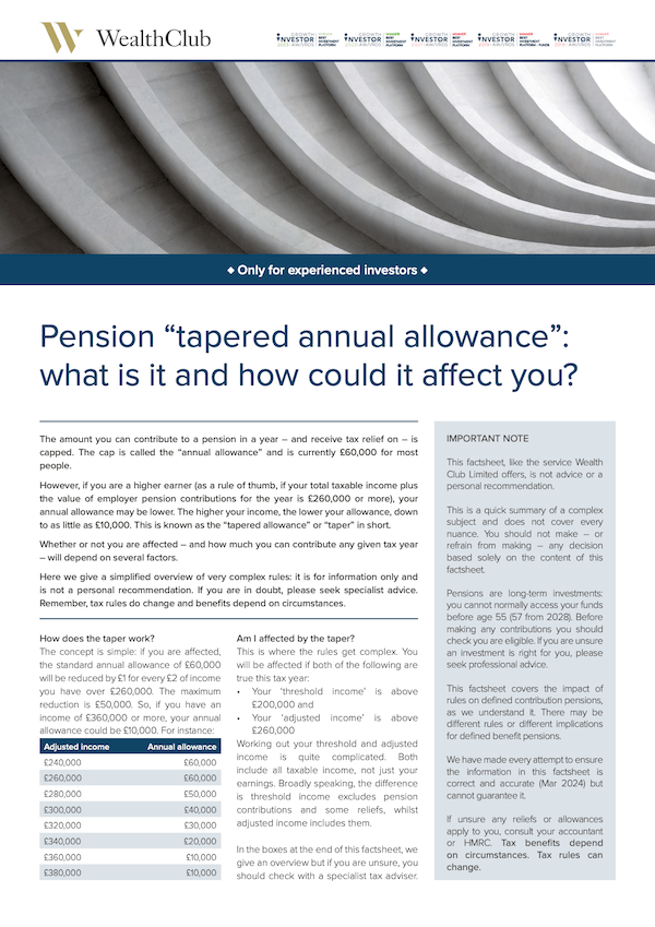 Free factsheet Pension Tapered Annual Allowance