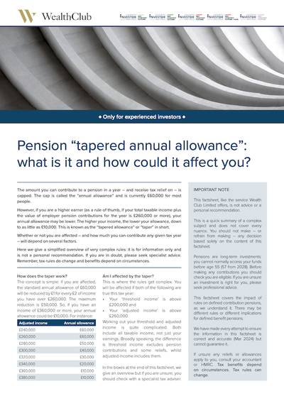 Factsheet: Pension Tapered Allowance cover