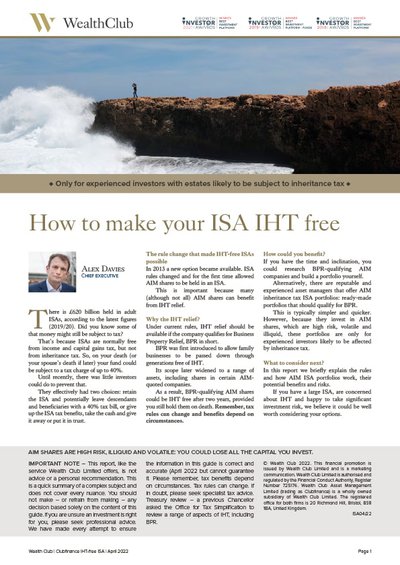 How to make ISA IHT free Aug 2019 cover