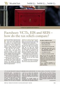Factsheet- VCT, EIS and SEIS tax reliefs compared